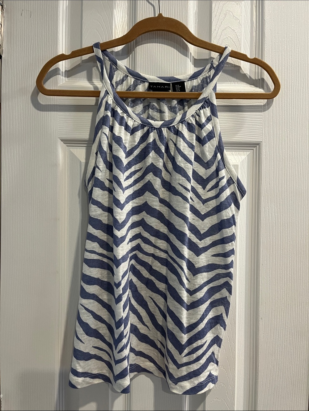 Tahari Navy and White Zebra-Print Halter Tank